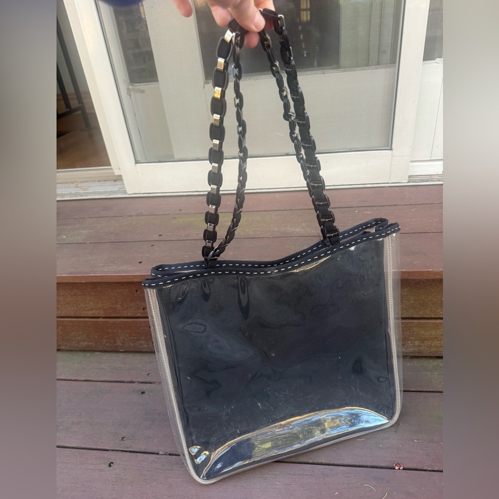 Vintage Rare Salvatore Ferragamo Black Nylon & Plastic Tote Handbag
